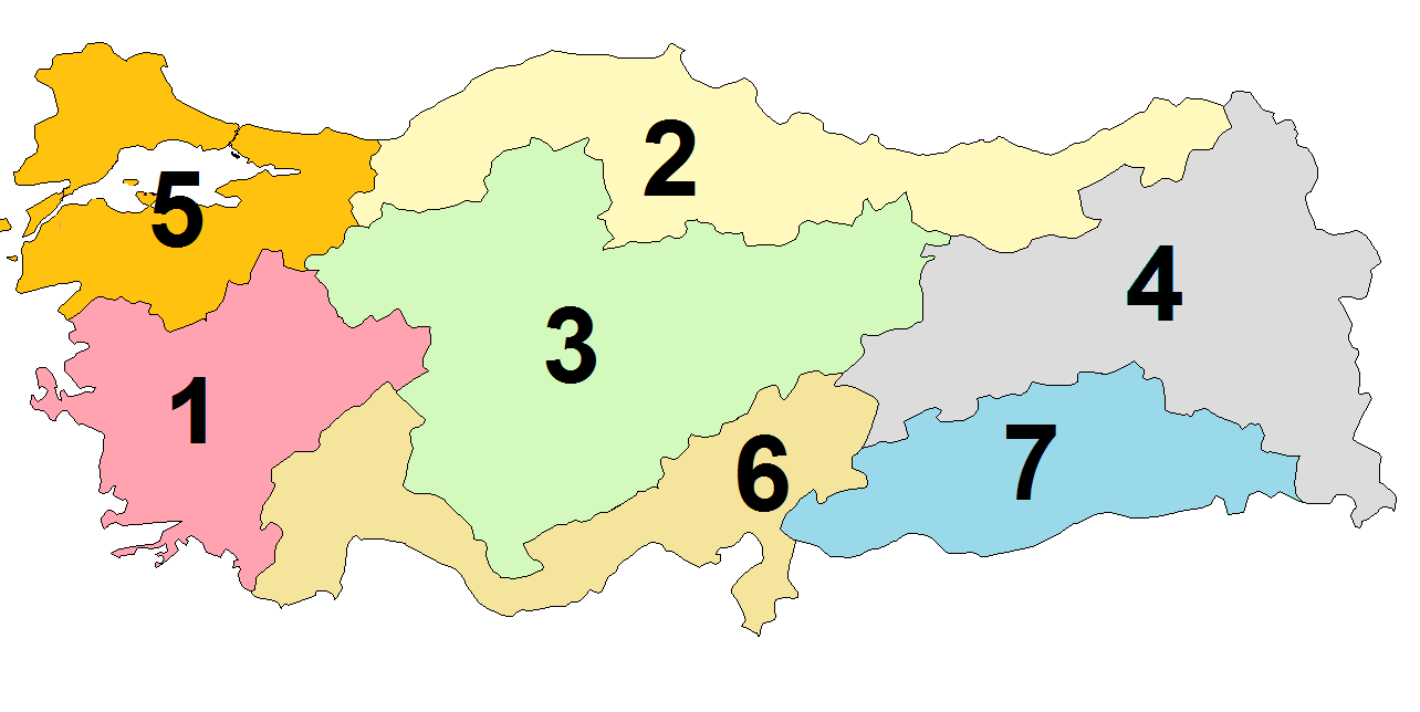 Harta administrativa Turcia impartita pe regiuni